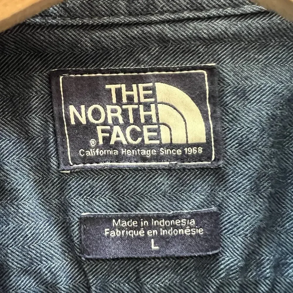 The North Face Shirt Mens Long Sleeve Pockets Button Front Western Cowboy Blue L